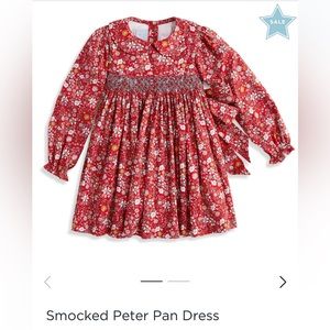 BNWT Bella Bliss Girls Red Floral Smocked Peter Pan Dress Sz 4